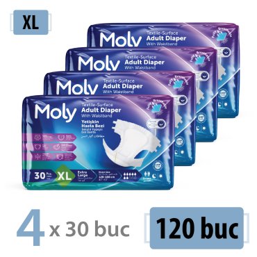 Scutece adulti Moly, marimea XL, MEGA-pachet 120 buc