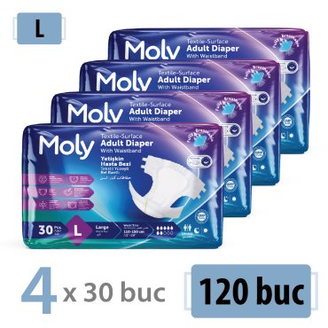 Scutece pentru adulti Moly, marimea L, MEGA-pachet 120 buc