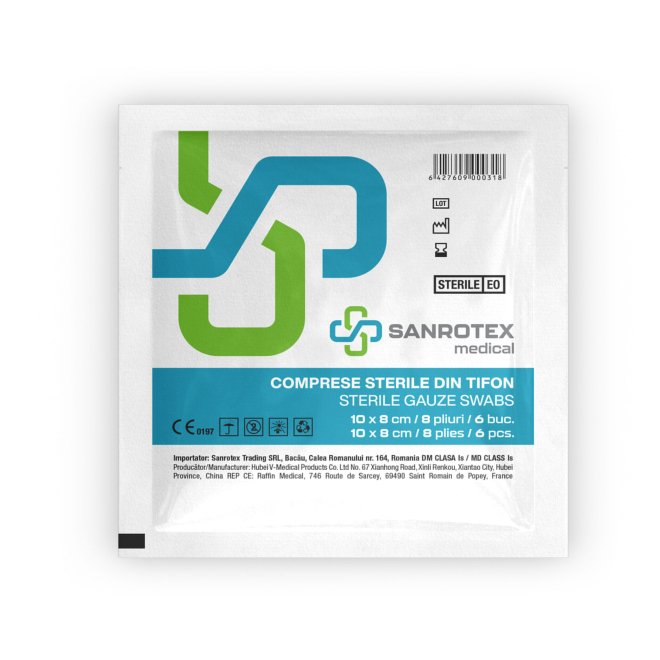 Comprese sterile din tifon 10x10 cm – 12 pliuri, 10 buc/plic
