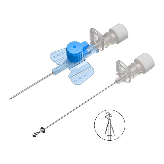 Branula cu port de injectare si aripioare, cu sistem de siguranta SAFETY X, 22 G